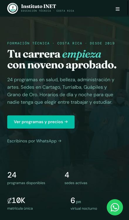 Página web de Instituto INET hecha por MS Impulso