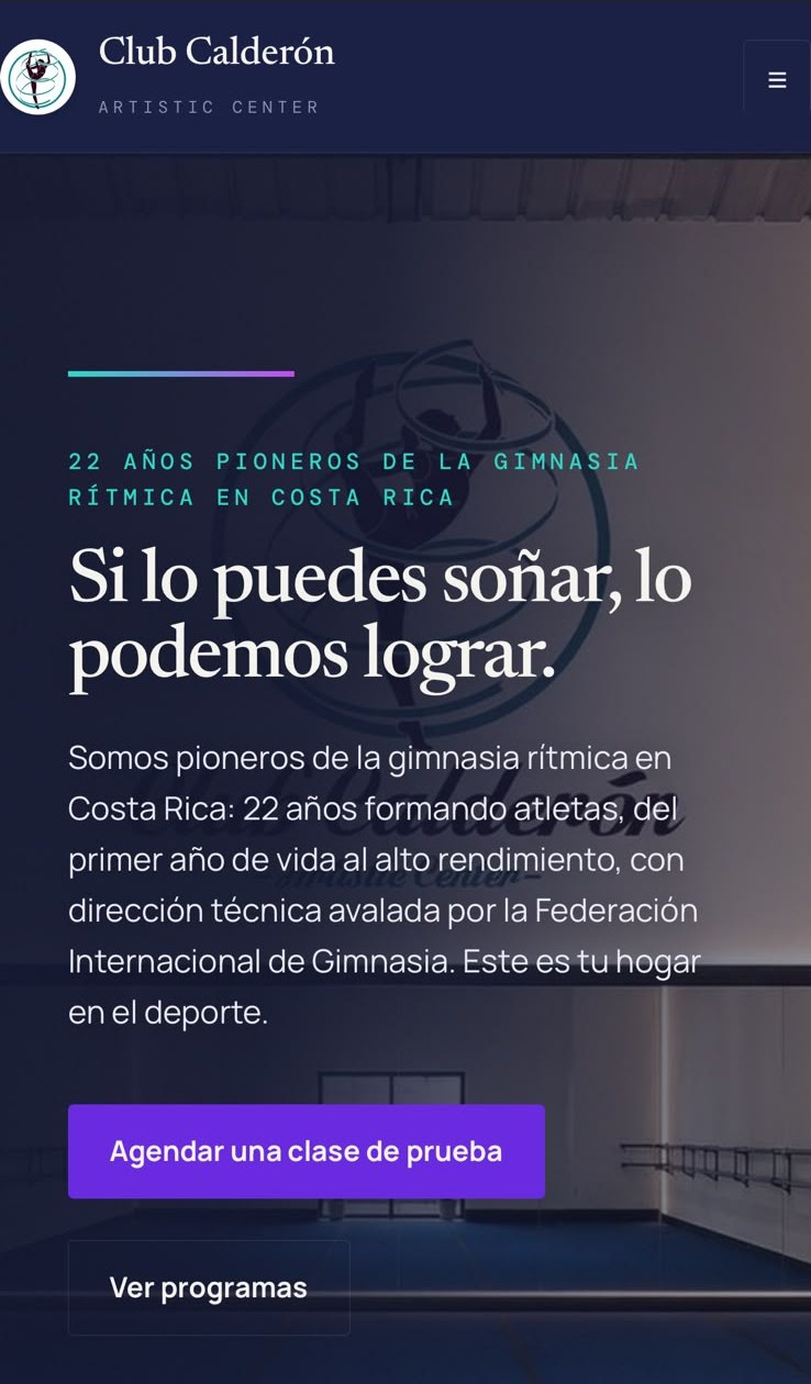 Página web de Club Calderón, diseñada por MS Impulso en Costa Rica